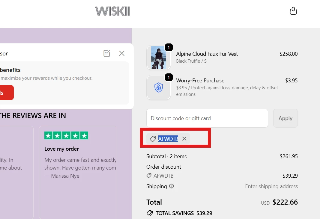 WISKII verified Coupon code AFWDTB